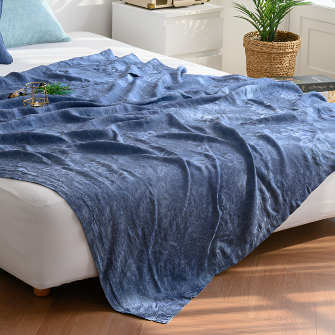 풍기인견 100% 플라워 냉감 여름 이불, 네이비