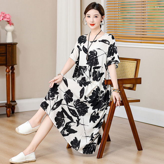 COSYEVNO 여름 중장년 잠옷 원피스 여자 원피스 순면 스커트