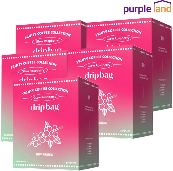 퍼플랜드 핸드드립 커피 가향 드립백 글로우 라즈베리향, 5개, 7개입, 11g