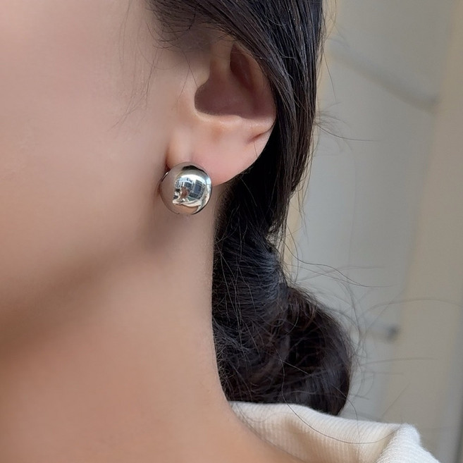 써지컬 스틸 볼륨 콩 볼 볼드한 원터치 링 귀걸이 14mm
