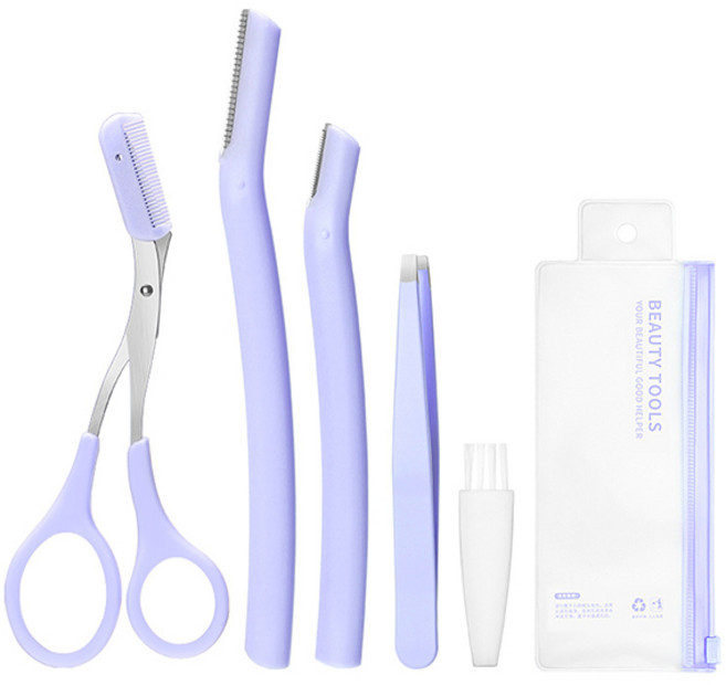 치프몰 눈썹정리 눈썹칼 눈썹가위 족집게, 1개, 4종 세트 블루