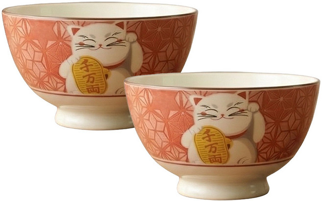 꿈꾸는키친 마네키네코 고양이 밥그릇 공기, 2개, 레드