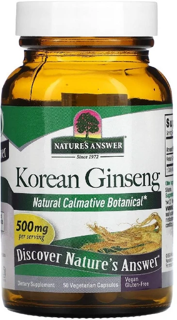 네이처스앤서 한국 인삼 Korean Ginseng 500mg 식물성 캡슐 50정, 1개 - 쿠팡