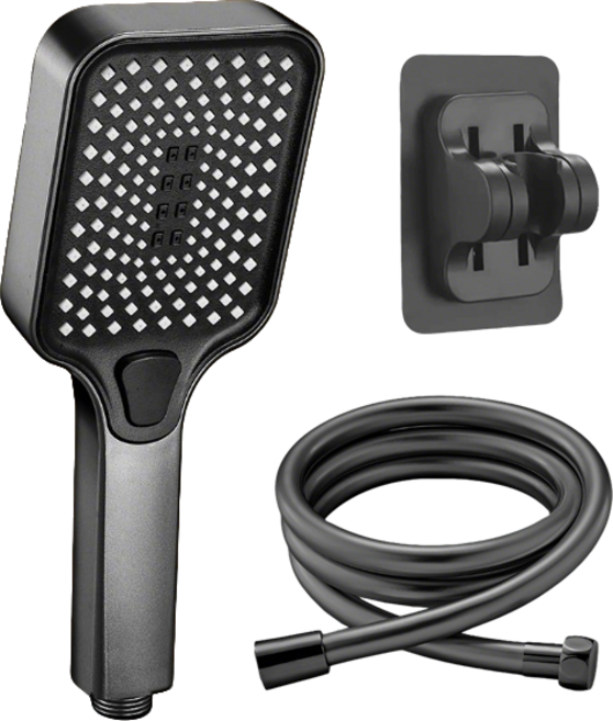 ANTIFLOW 샤워기 헤드 호스 세트 수압상승 PVC 호스 2M 거치대, 그레이, 1세트