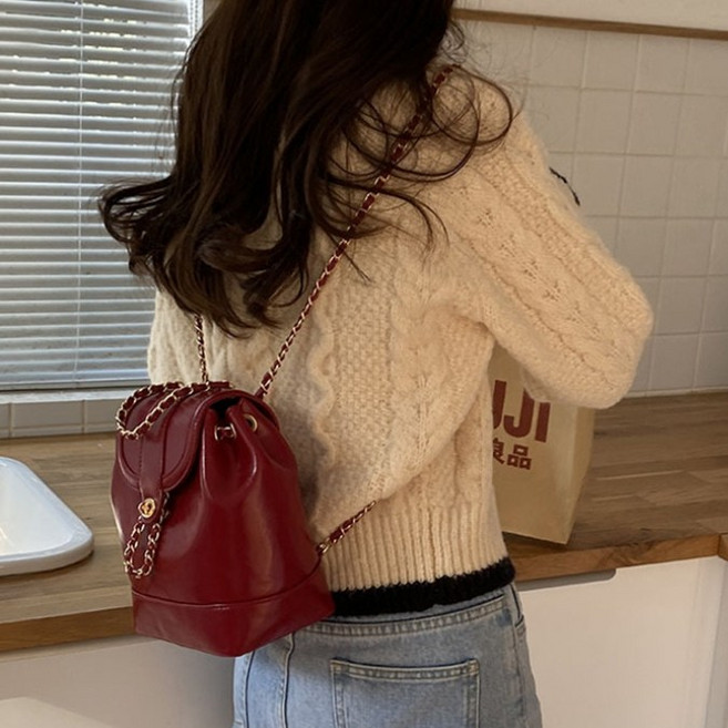 Bahn 3컬러 도나 체인 2way 비건레더 백팩