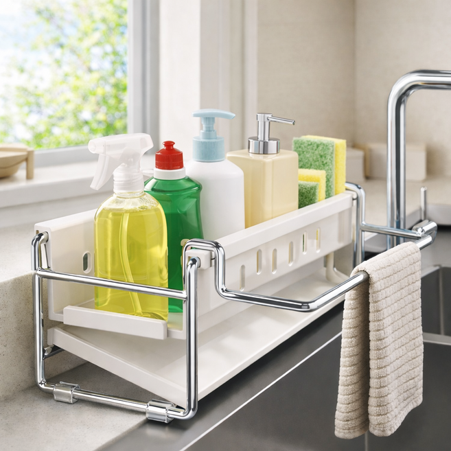 에이르카 자동 물빠짐 수세미 거치대, 화이트, 1개