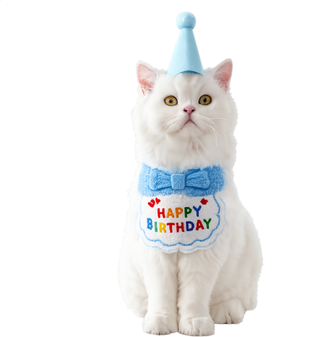 懶懶喵 寵物生日裝扮 慶生裝飾 多款可選, 1個, 生日套裝(口水巾+帽子), 藍色