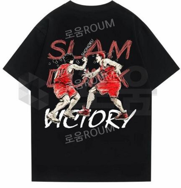 바톤터치 슬램덩크 애니메이션 프린트 반소매 티셔츠 봄 여름 순면 유니섹스 반팔티