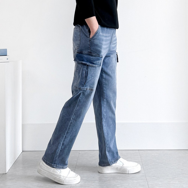 맨즈에버 카고 밴딩 스판 빅사이즈 남자 데님 팬츠 청바지