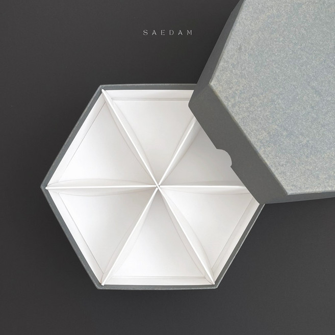 새담 전통 육각 싸바리상자 한지 블루, 상자+곶감7구 칸막이, 1개