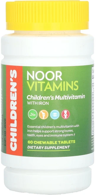 Noor Vitamins 철분 함유 어린이용 종합비타민 츄어블정 60정, Noor Vitamins 철분 함유 어..., 1개 - 쿠팡