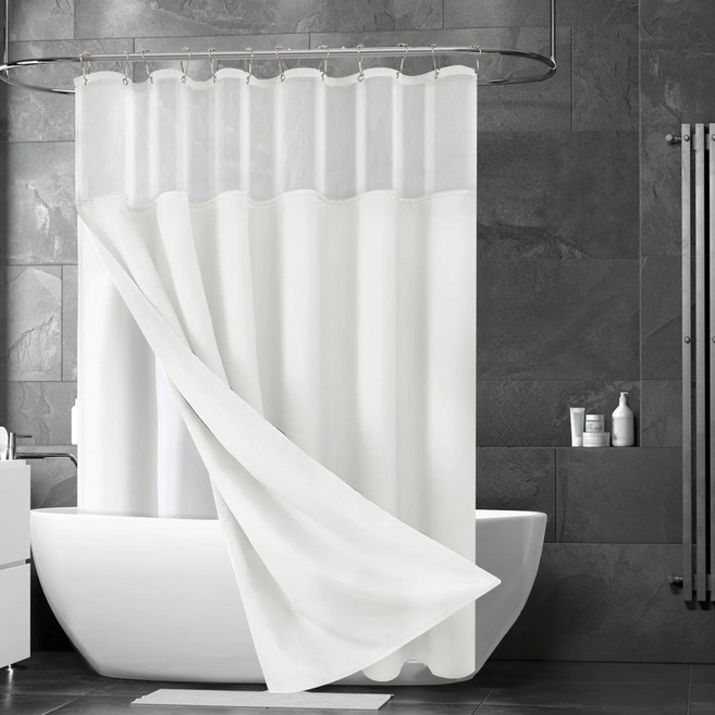 창닦기 실버 금속 후크와 더블 레이어 리넨 샤워 커튼 커버에 대한 방수 라이너, 1개, 02 White