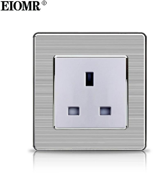 영국 전원 소켓 듀얼 타입 포트 싱글 더블 벽 콘센트 패널 실버 말타 싱가포르, 1개, 유형: 1. No Usb Single Socket