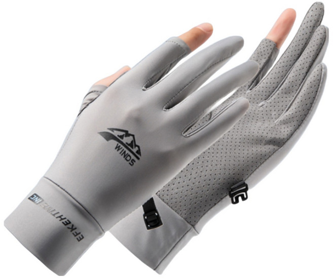 남성 여성 자외선차단 두손가락장갑 헬스 스포츠 자전거 미끄럼방지 등산 운전 두손가락 장갑, 그레이, 1개
