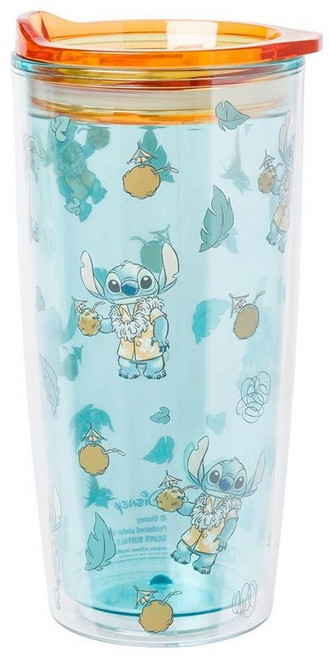 Silver Buffalo Sanrio 헬로 키티 딸기 이중벽 여행용 텀블러 슬라이드 닫힘 뚜껑 포함 591.5ml(20온스), Lilo and Stitch (20 Ounces)