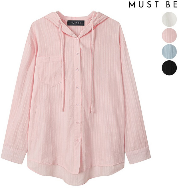 머스트비 여성 루즈핏 썸머 후드 셔츠
