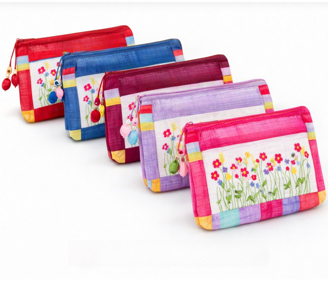 굿즈라이프 외국인 선물 한국 전통 모시 꽃자수 파우치 지갑