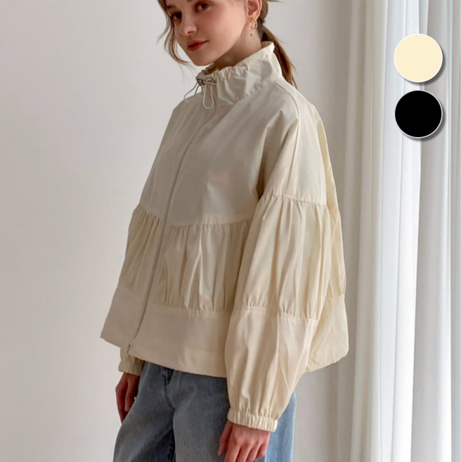 핏몬 여성 간절기 셔링 빅사이즈 바람막이 숏 야상 오버핏 자켓 봄 가을 잠바