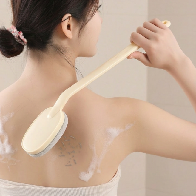 로멀리 바디 셀프 등때밀이 타올 브러쉬, 베이지, 1세트, 1개입