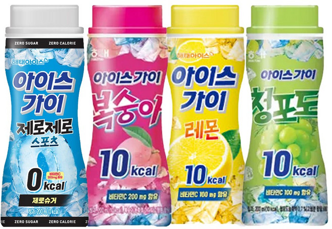 해태 아이스가이 (제로스포츠+피치+청포도+레몬) 4종 x 3개씩 12개, 1세트, 200ml