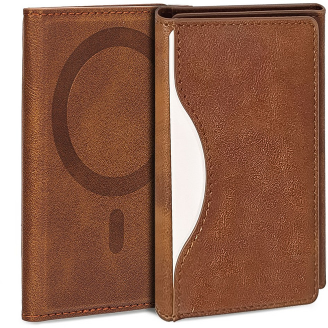 더조은셀러 맥세이프 어반레이어 3단 접이식 가죽 카드 6장 수납 지갑 월렛 거치 스탠드, 1개, 새들브라운