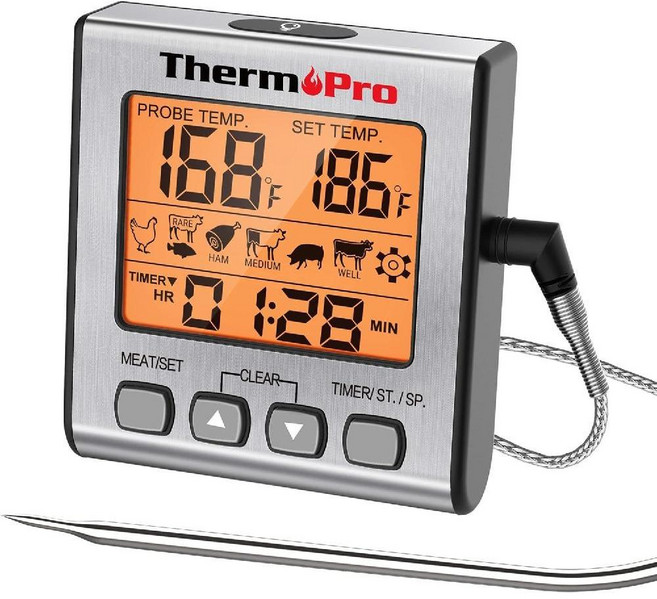 ThermoPro TP16S 디지털 고기 온도계, Light Silver