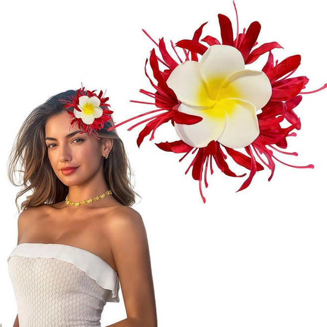 Flower Hair Clips Hawaii Hair Accessories for Women White Plumeria Hair Clip Summer Beach Claw Cli, Red