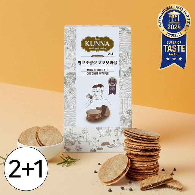 행사(2+1) 태국 쿤나 밀크초콜릿 코코넛 와플, 1개, 90g