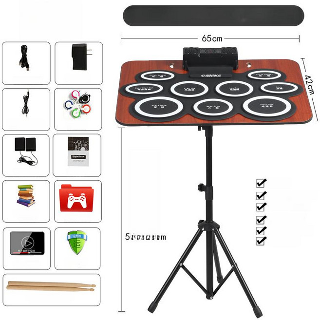 NOVA 전자드럼 풀패키지 알레시스 연습용 패드 호시미, 1개, 초대형 두꺼운 드럼 표면 블랙 박스 드럼 스탠드