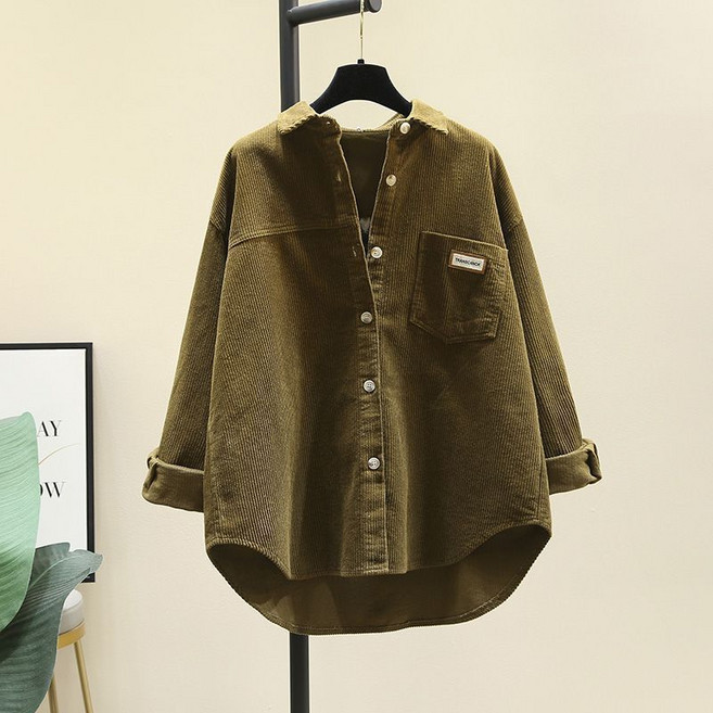 秋冬新款燈芯絨長袖襯衫女韓版時尚寬鬆休閒中長款開衫