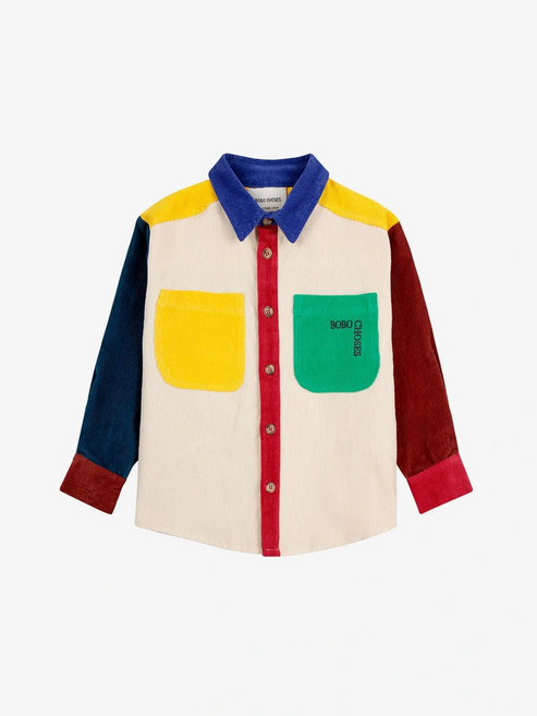 보보쇼즈 24FW 아동 코듀로이 셔츠 Bobo Square embroidery Color block corduroy shirt B224AC031