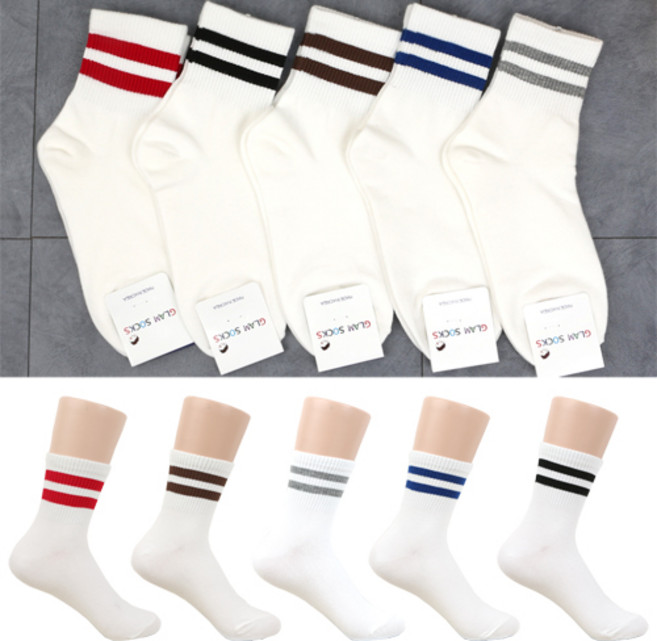 예쁘니양말 200-여성 발목링글포인 학생 숙녀 카바양말 5족 set