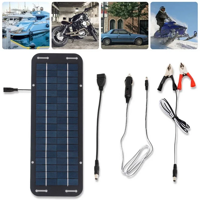30W 태양광 패널 12V 트리클 충전기 배터리 키트 (더블 헤드 클립 및 USB 암 케이블 포함) 보트 자동차 RV, 01 회색