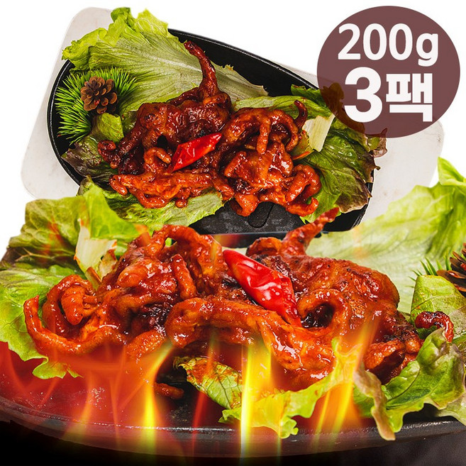 직화 초벌 구이 쫄깃한 양념 무뼈 닭발 직화향 불맛 불닭발 200g 3팩, 3개