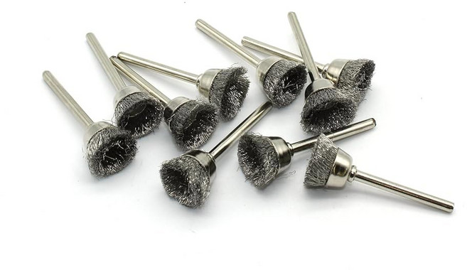 Dremel 및 녹 제거 부식 스크럽 표면의 기타 회전 도구를 위한 1/8인치 생크가 있는 TEMO 10개 탄소강 브리스틀 3/4인치 평면 와이어 브러시, Stainless Cup