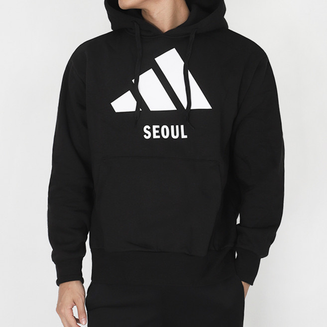 아디다스 기모 후드티 SEOUL HOODIE 블랙-화이트 로고