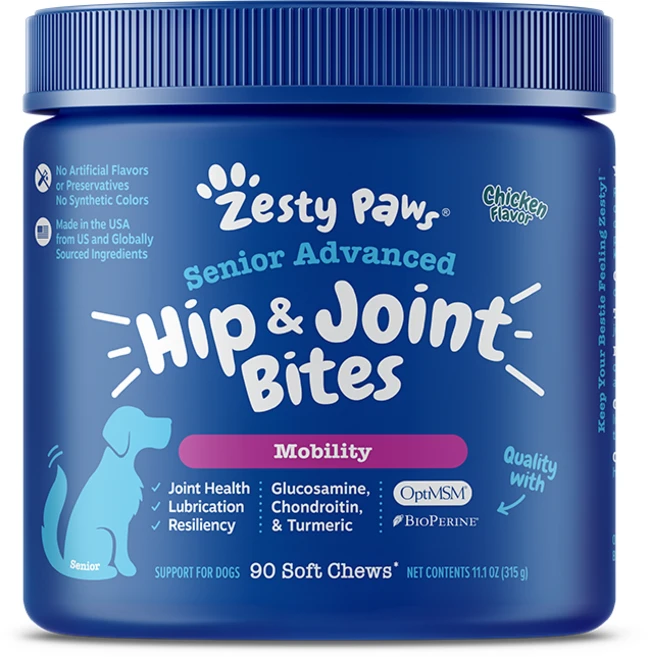제스티포우 강아지 제스티퍼스 시니어 어드밴스드 힙 & 조인트 바이트 치킨 영양제, 90정, 뼈/관절강화, 1개 - 쿠팡