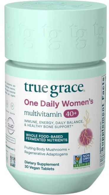 멀티 비타민 식품 종합 트루 그레이스 원 데일리 여성용 멀티비타민 40+ 발효 미네랄 적응제 버섯 에너지 철분 프리 비GMO 글루텐 대두 비건 정제 30정, 30 Day Supply, 1개 - 쿠팡