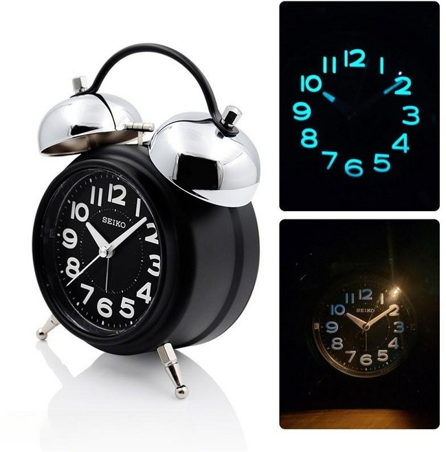 세이코 SEIKO 스누즈 야광 시끄러운 자명종 대형 탁상 알람시계 QHK051, 18.3x14.2x6.8cm, 뉴서브블랙(블랙페이스)QHK907J