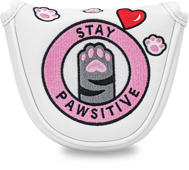 귀여운 고양이 발바닥 자수 말렛 퍼터커버 반달형 골프채 커버, 1개, 화이트