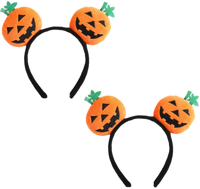 인밸 할로윈 호박 머리띠 파티 코스튬 헤어밴드, 2개, 웃는 블랙(A타입)
