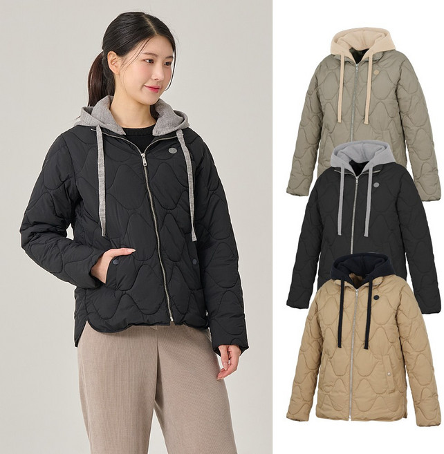 빌트모아 여성 겨울 니트 후드 탈부착 퀼팅 점퍼