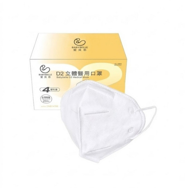 愛貝恩 D2/TN95 醫用口罩 20入, 1個, D2/TN95醫用口罩 白耳 20入/盒, 白色