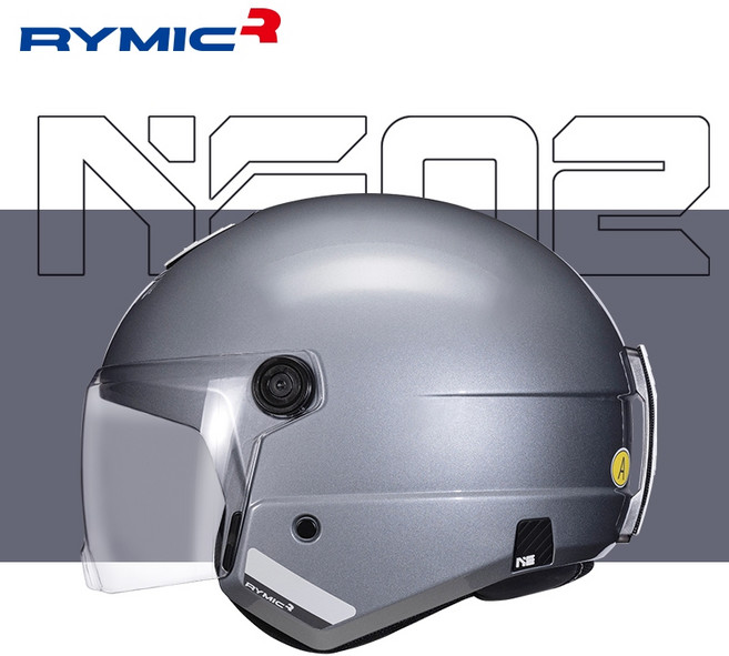 RYMIC NE02 半罩式安全帽 3C認證 可拆洗內襯, 亮光銀,L(57-58)CM（標配透明鏡片）