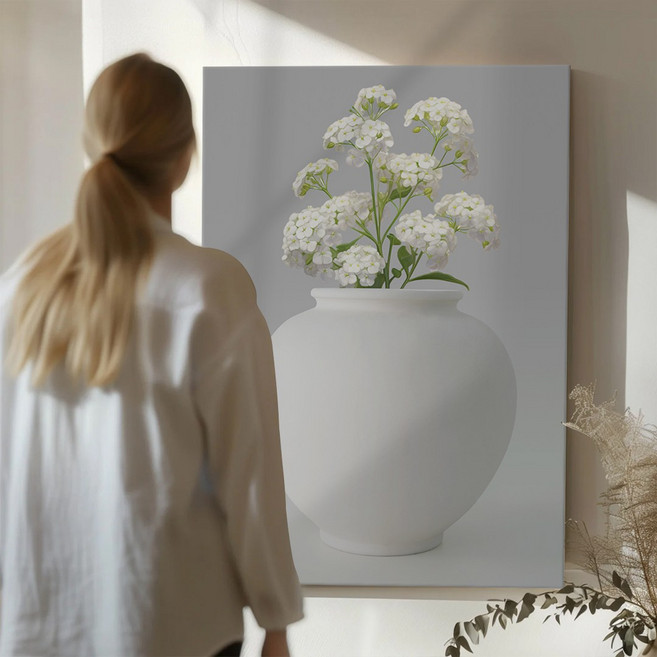 풍수 돈들어오는 화월 꽃담은 달항아리 캔버스 그림액자 인테리어그림 개업 집들이선물 5종, 03.순백화달항아리