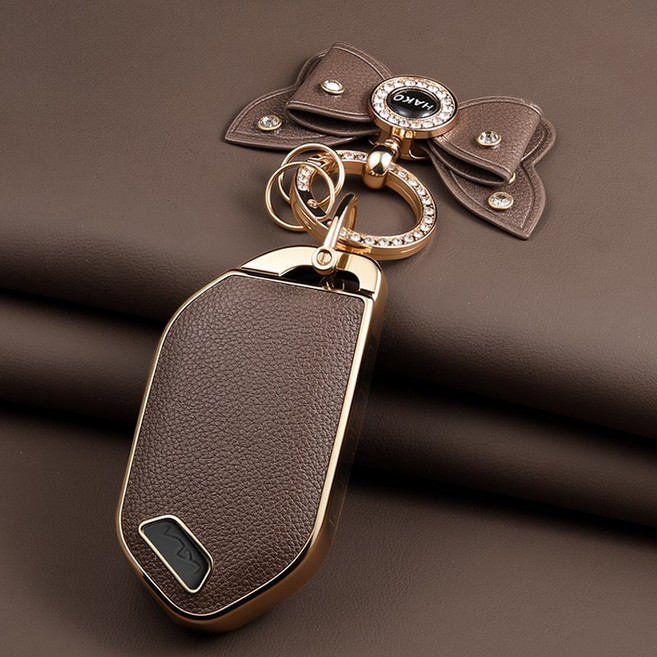 HAKO 소프트 가죽TPU 차키케이스+나비키링 (기아호환), K-16(9버튼), 브라운