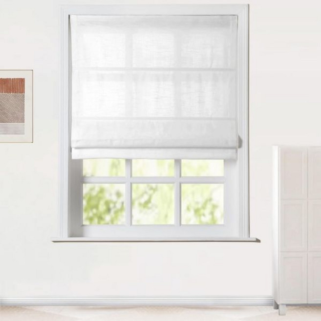 투페이지 내추럴 무선 로마 쉐이드 린넨 코튼 블렌드 로만 블라인드 윈도우 커스텀 메이드 룸 다크닝 자외선 차단 윈도우 워셔블 패브릭 하드웨어 포함 자작나무 1피스