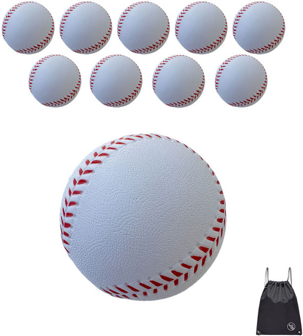 VITALO 말랑 소프트 야구공 안전 폼볼 연습용 캐치볼 실내 야외용 4P/10P+PGN짐쌕(블랙), 10개, 화이트(White)