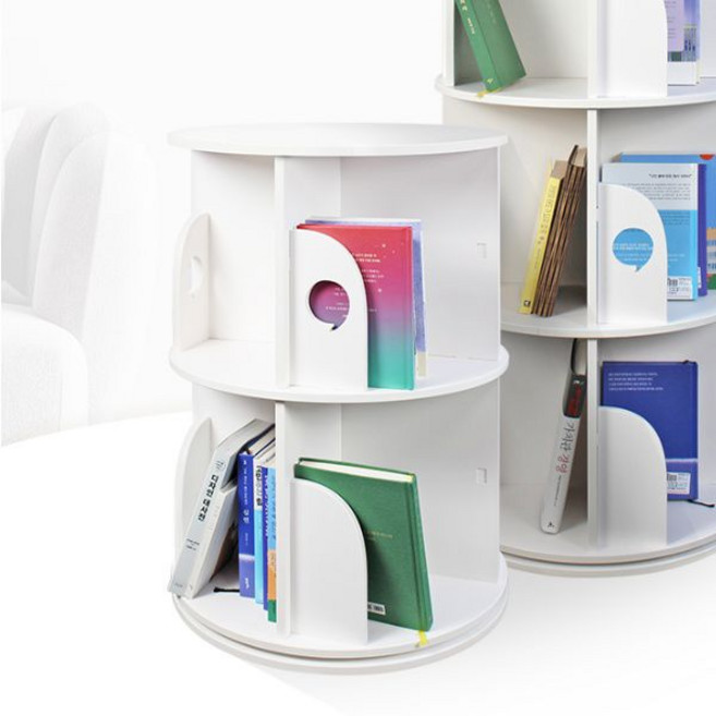 회전 책장 공간활용 모던 2단 원형 책장 책꽂이 수납 서재 어린이 회전식 가구 유아