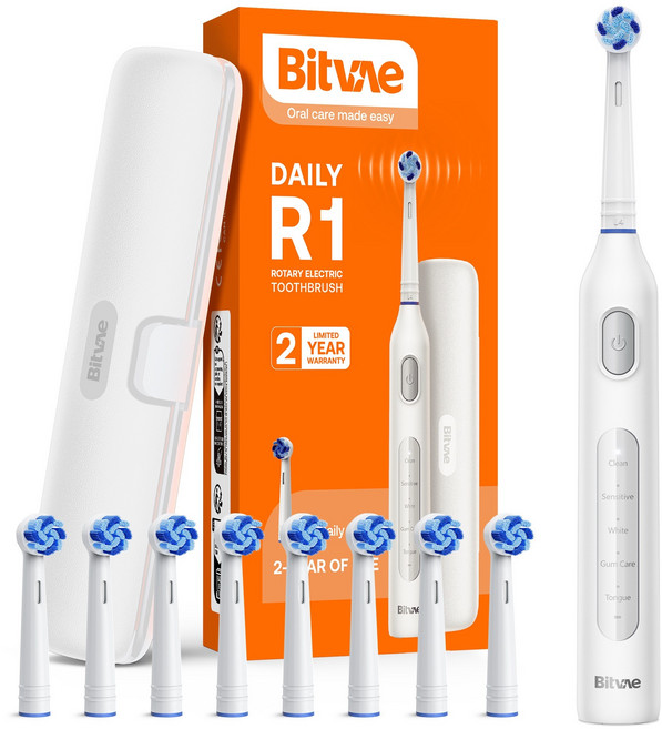 비트베이 R1 회전형 전동칫솔 진동칫솔 칫솔모8개, 1개, 화이트